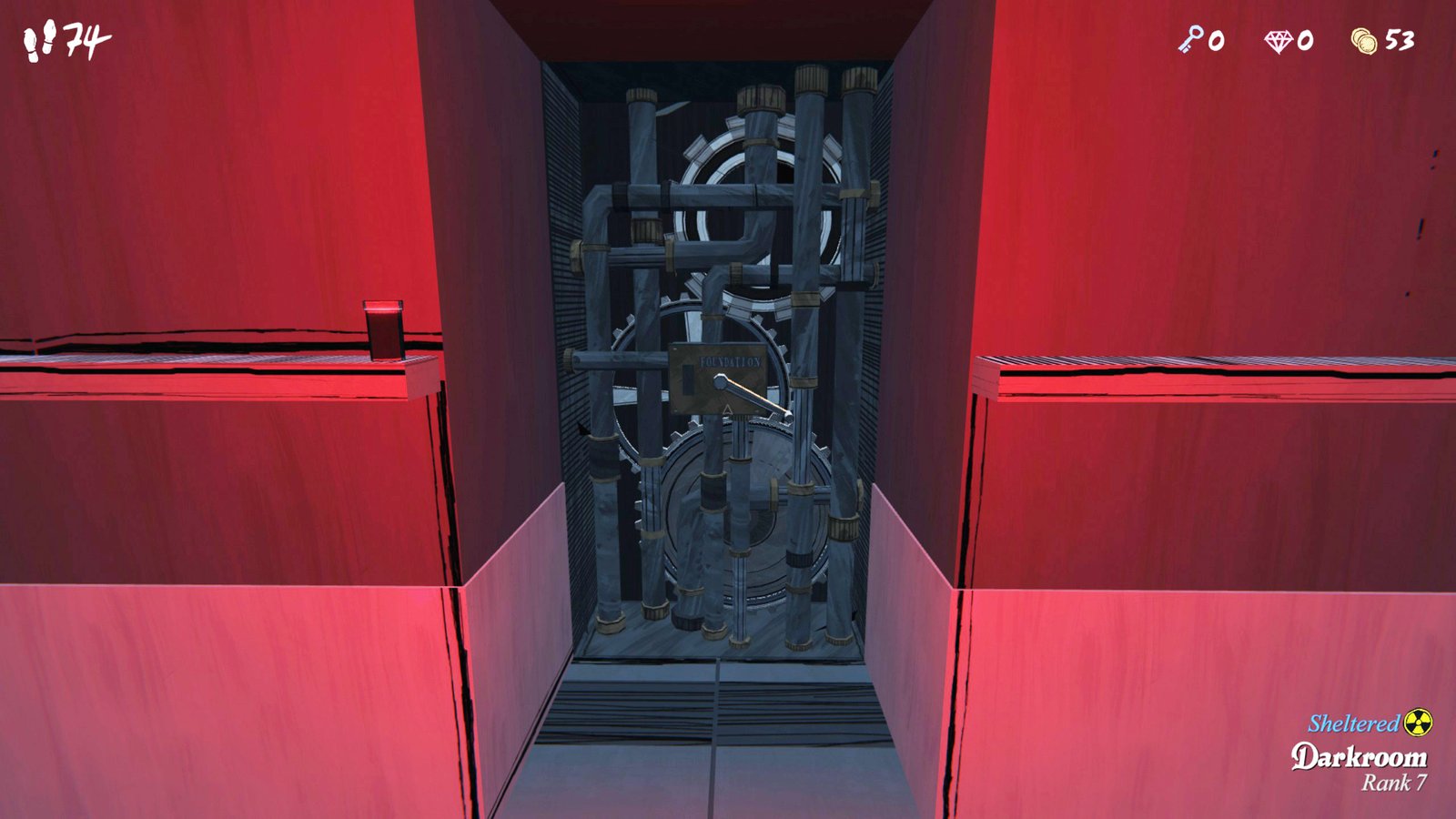 A doorway showing a crank that can turn a mechanism