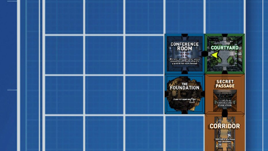 A blueprint showing a conference room north of a foundation room