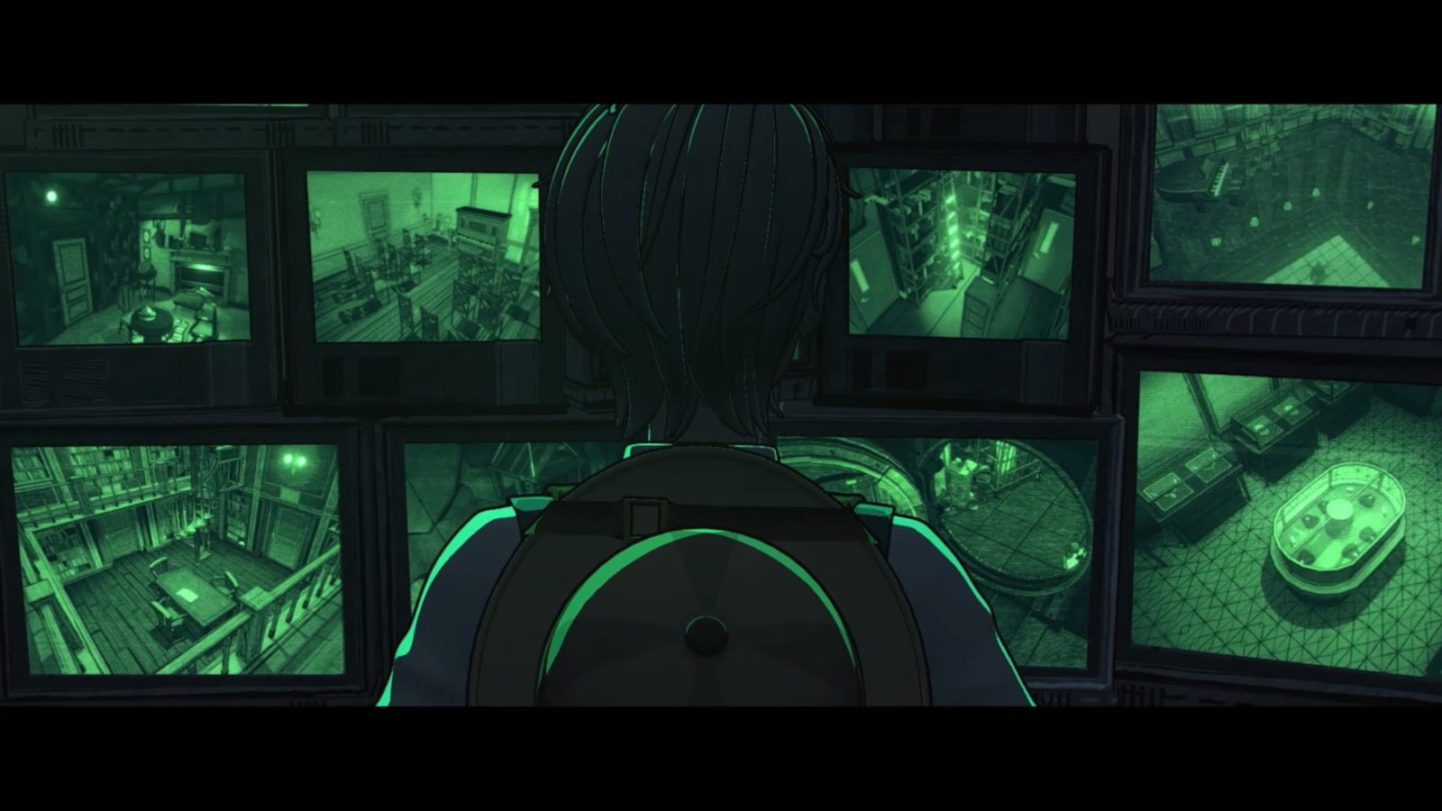 A person looking at security cameras