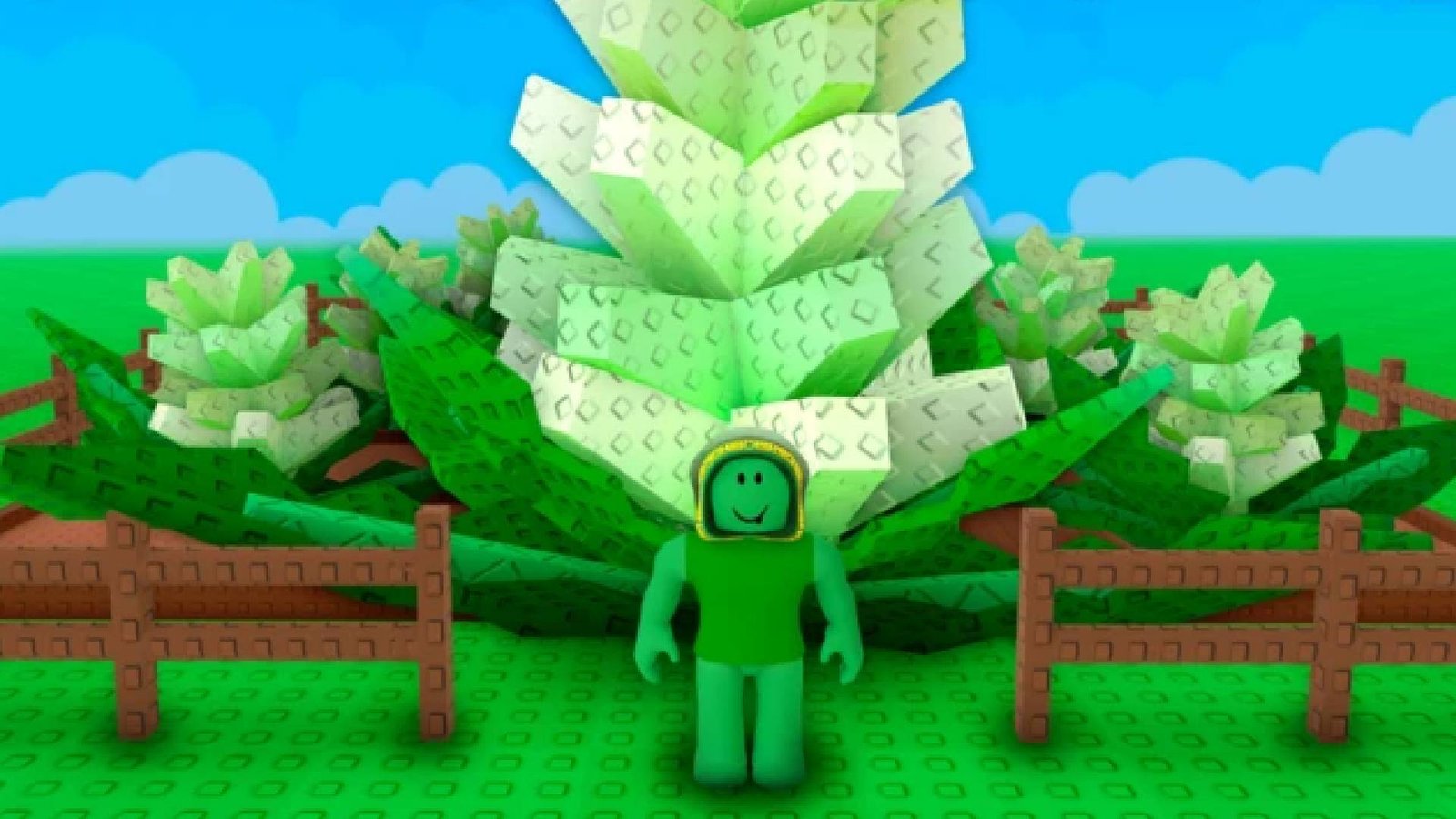 Grow a Garden codes - Character stood in front of a green plant in a Grow a Garden plot in Roblox