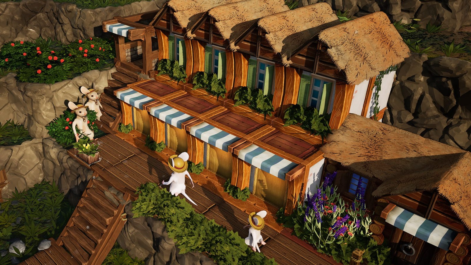 Row of houses in Whiskerwood, each fits two mice.