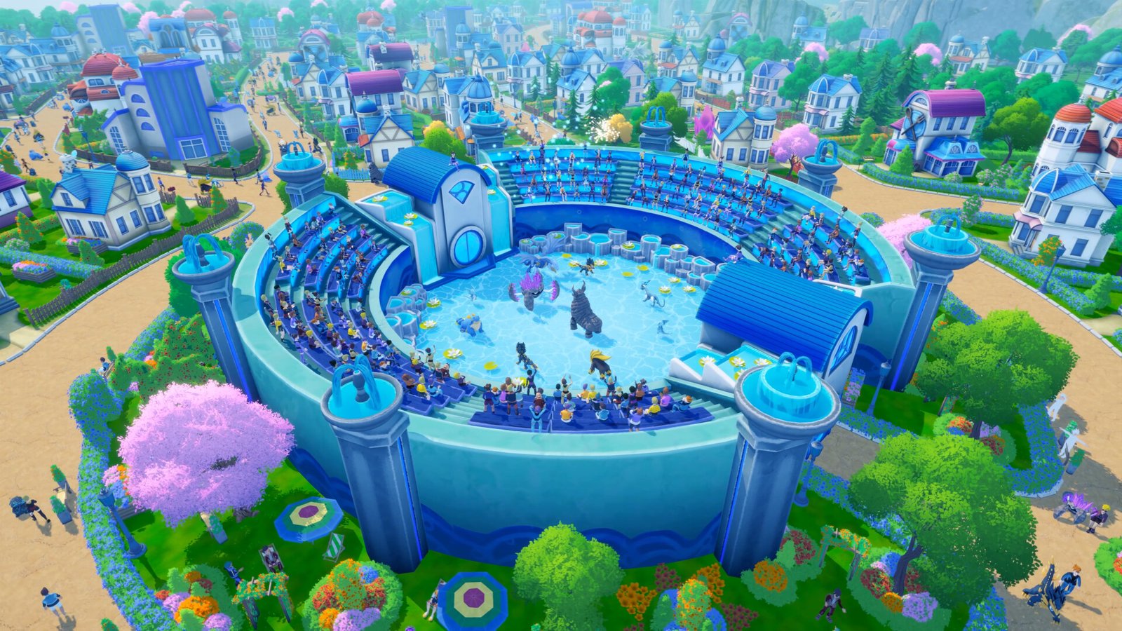 A city with a Pokemon-style arena