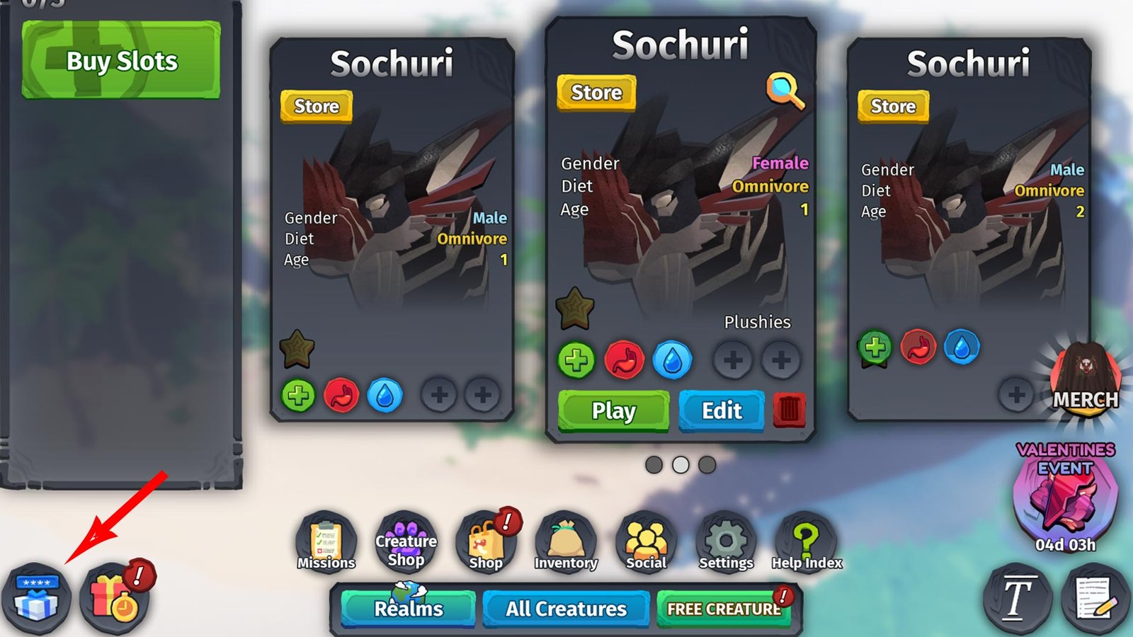 The code redemption menu for Creatures of Sonaria in Roblox