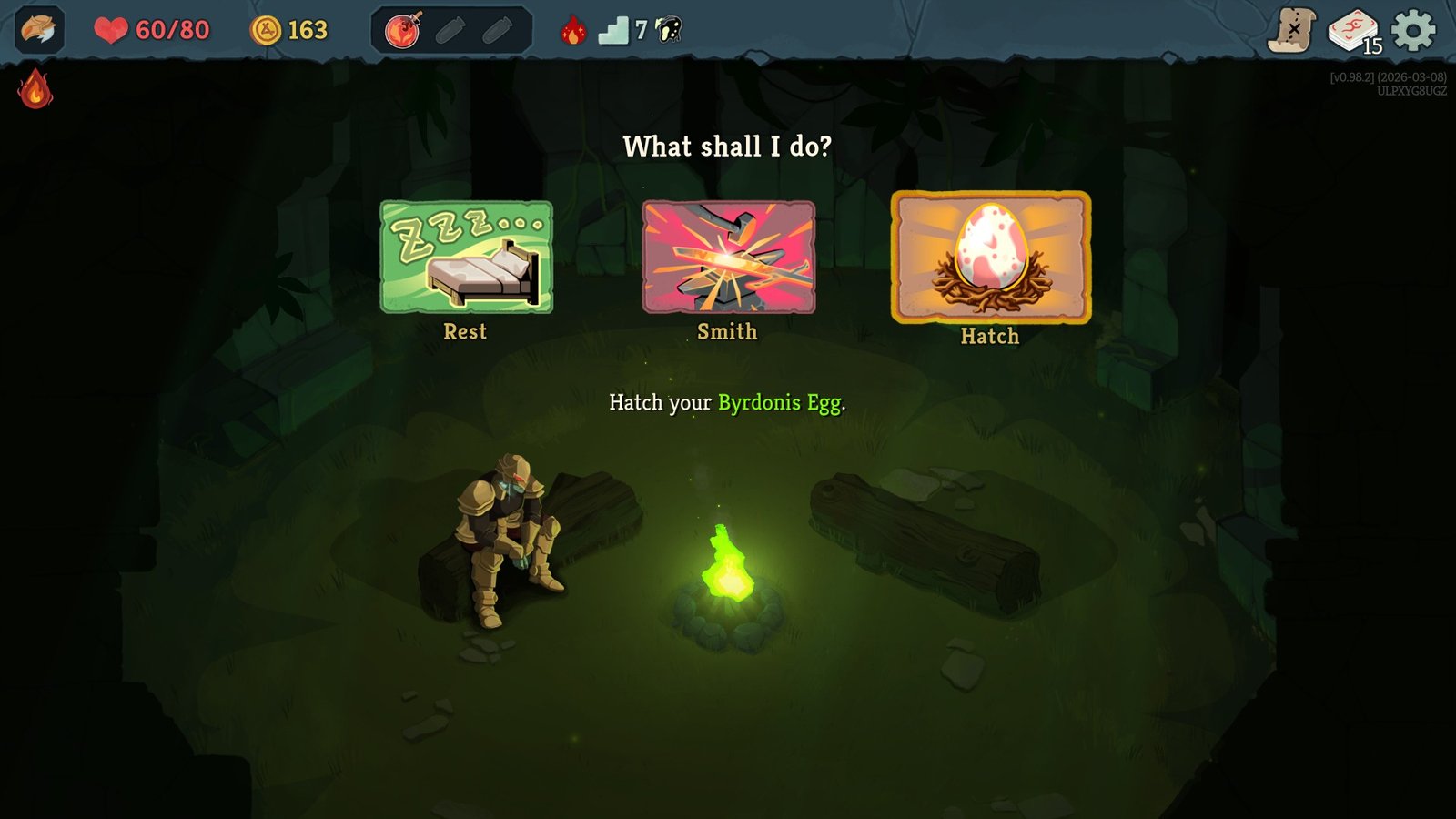 Slay the Spire 2 - Choosing between Rest, Smithing, or Hatching the Byrodonis Egg