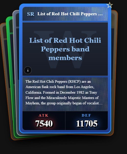 Playing card from Wikigacha derived from the Wikipedia article for List of Red Hot Chili Peppers band members