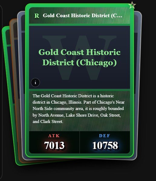 Playing card from Wikigacha derived from the Wikipedia article for Gold Coast Historical District (Chicago)