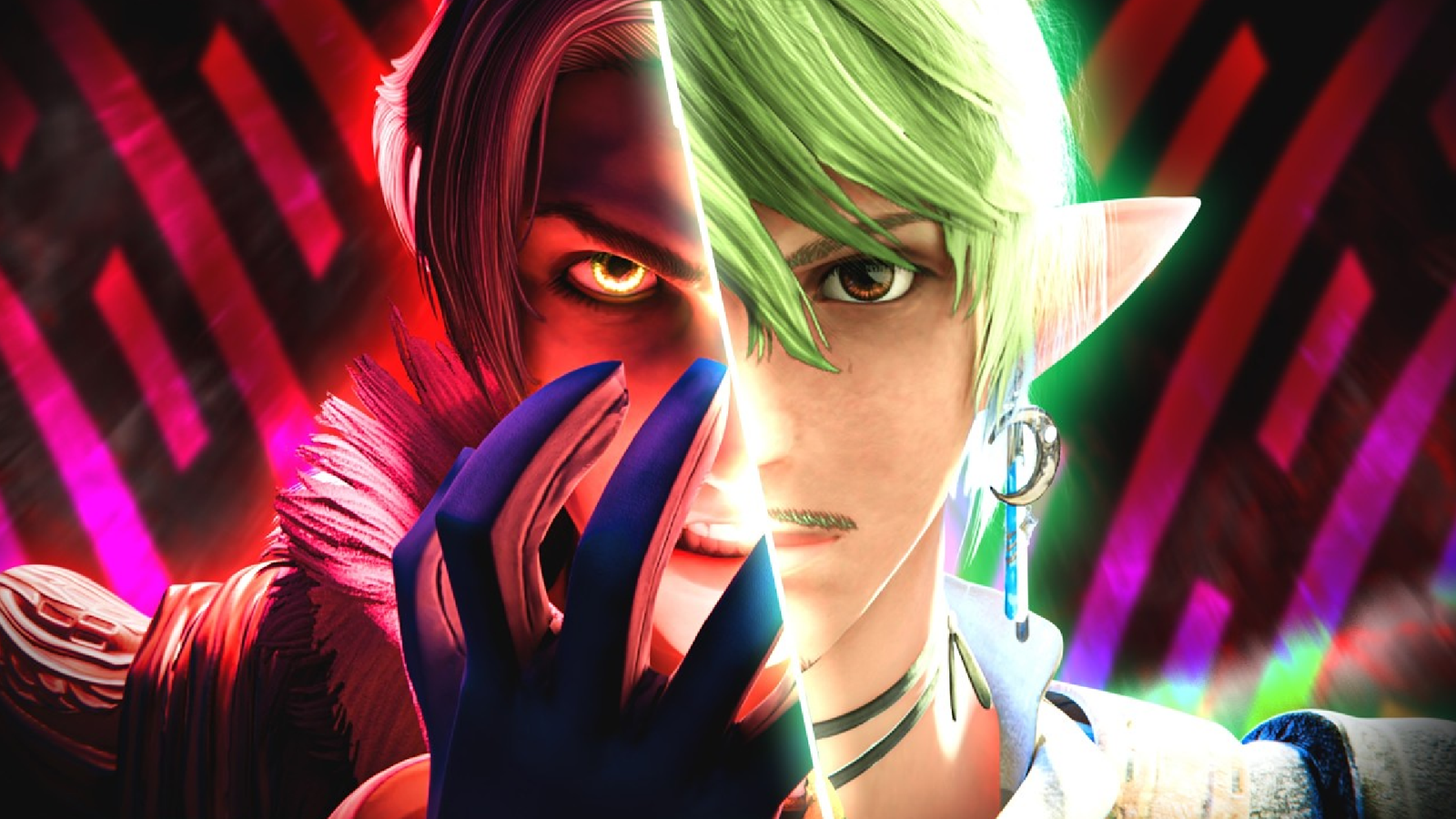 A video thumbnail of a video by RathGames, showing his elezen, Solo Only, split in half with Emet Selch on the other side from Final Fantasy 14.