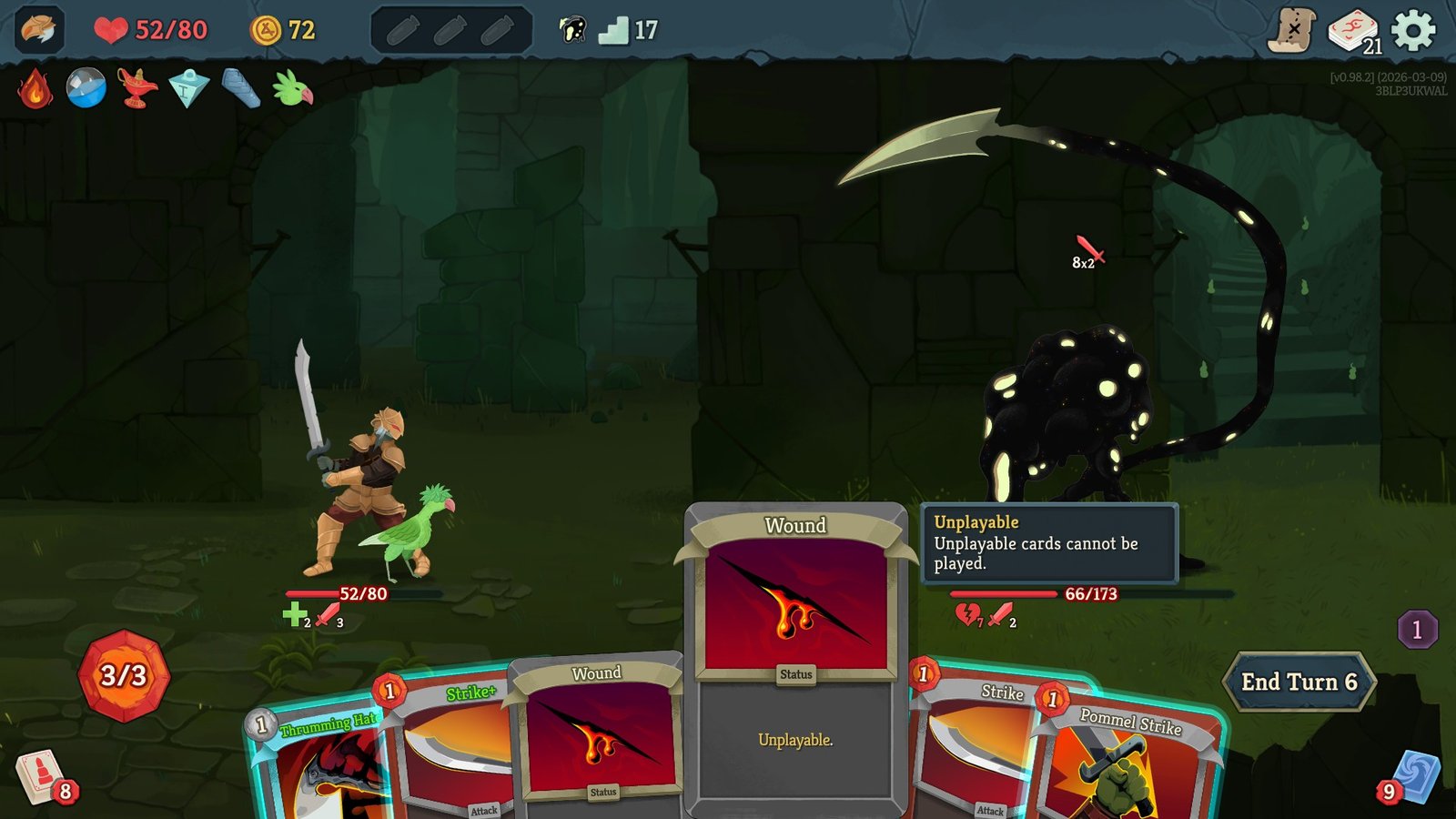 Slay the Spire 2 - Vantom's wound card that's unplayable