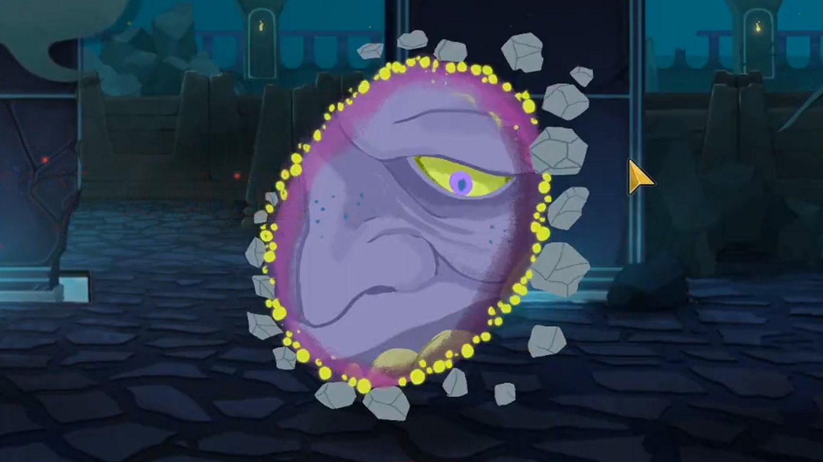 The Doormaker from Slay the Spire 2 - It's a weird purplish enemy peaking from a portal of stone