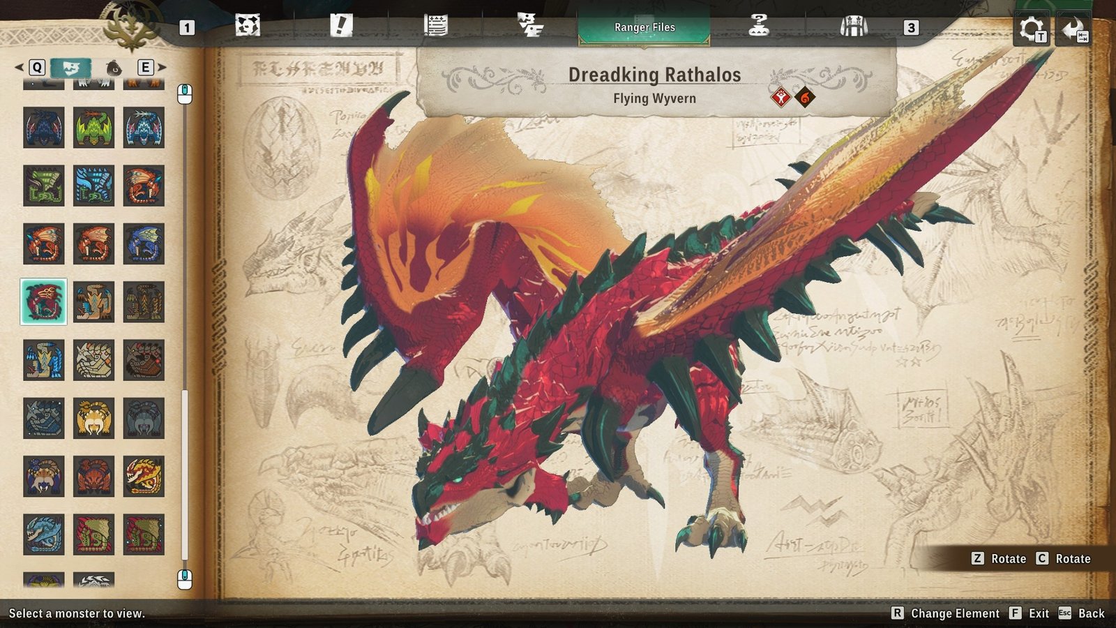 Monster Hunter Stories 3 Dreadking Rathalos mutation - A dark red dragon with black spikes and orangish wings