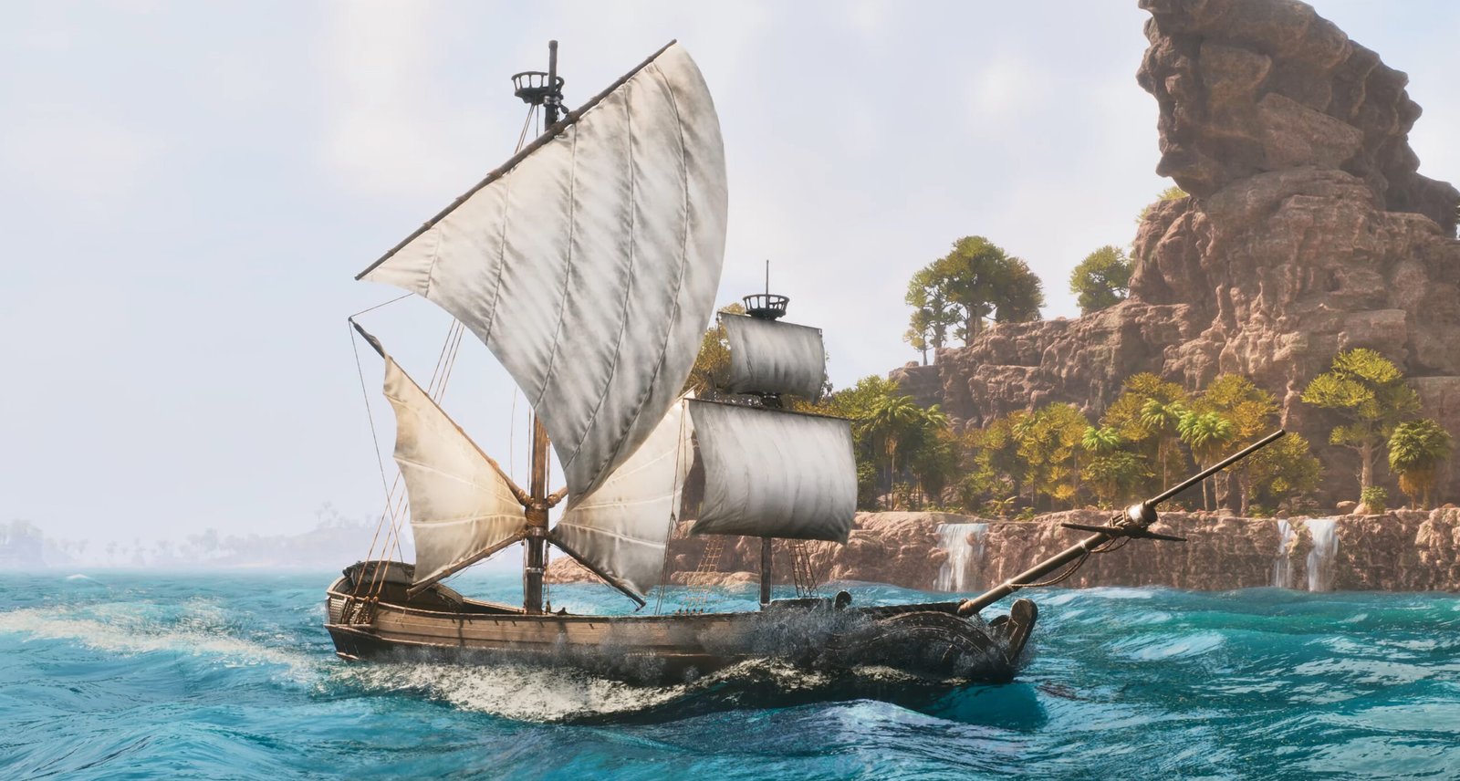 A pirate ship on an ocean in a work-in-progress screenshot from Ark: Survival Ascended