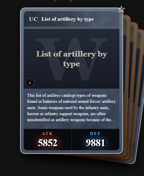 Playing card from Wikigacha derived from the Wikipedia article for List of artillery by type