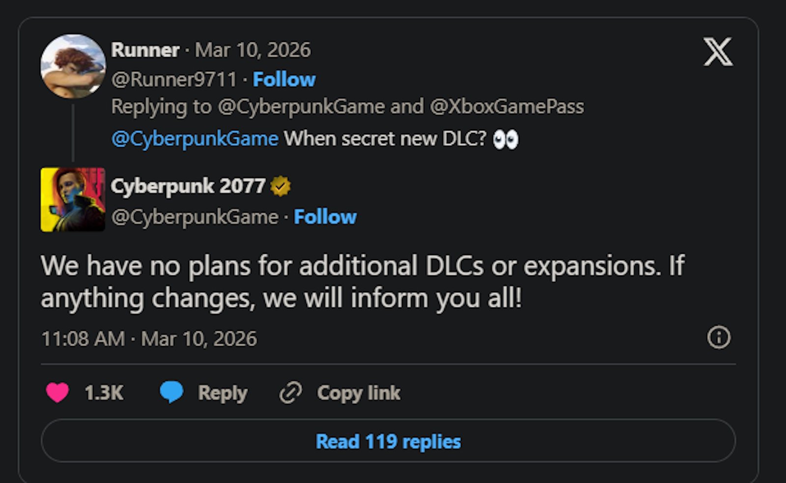 We have no plans for additional DLCs or expansions. If anything changes, we will inform you all!