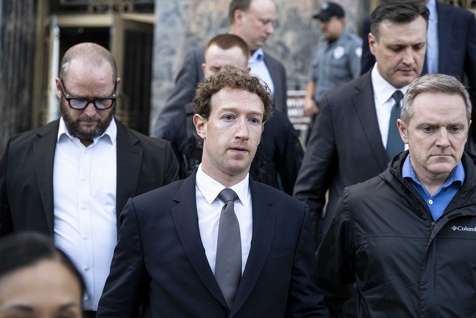 Mark Zuckerberg leaving the courthouse